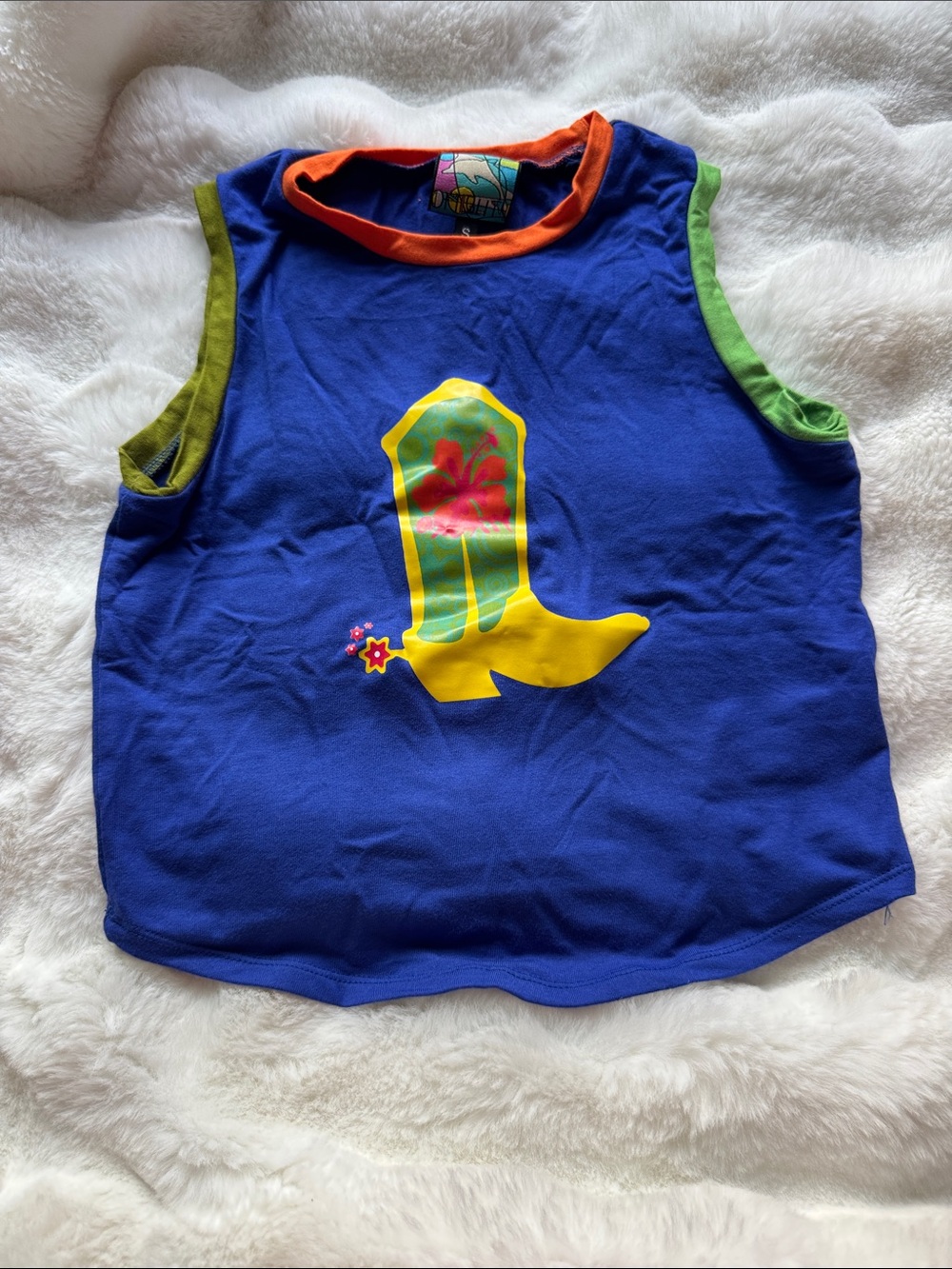 o mighty Women’s Blue Graphic Tank Top with Yellow Cowboy Boot